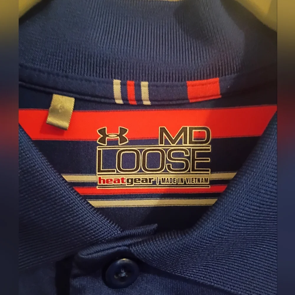 Under Armour Moose Heat Gear Men's Blue‎ Striped Polo Shirt Sz M